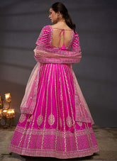 Pink Sequins Embroidered Silk Designer Bridesmaid Lehenga
